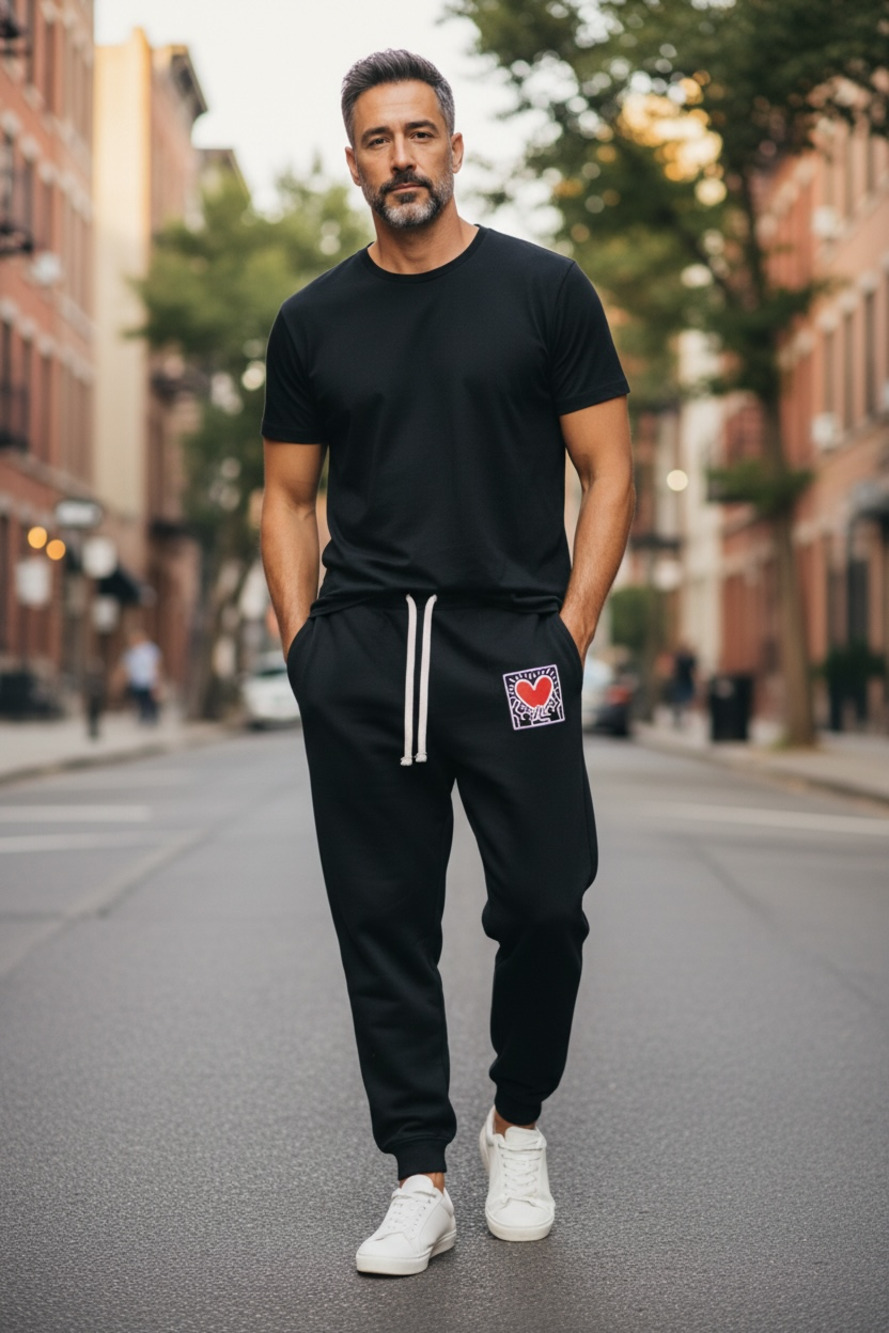 Keith Haring Black Graphic Heart Jogger Sweatpants
